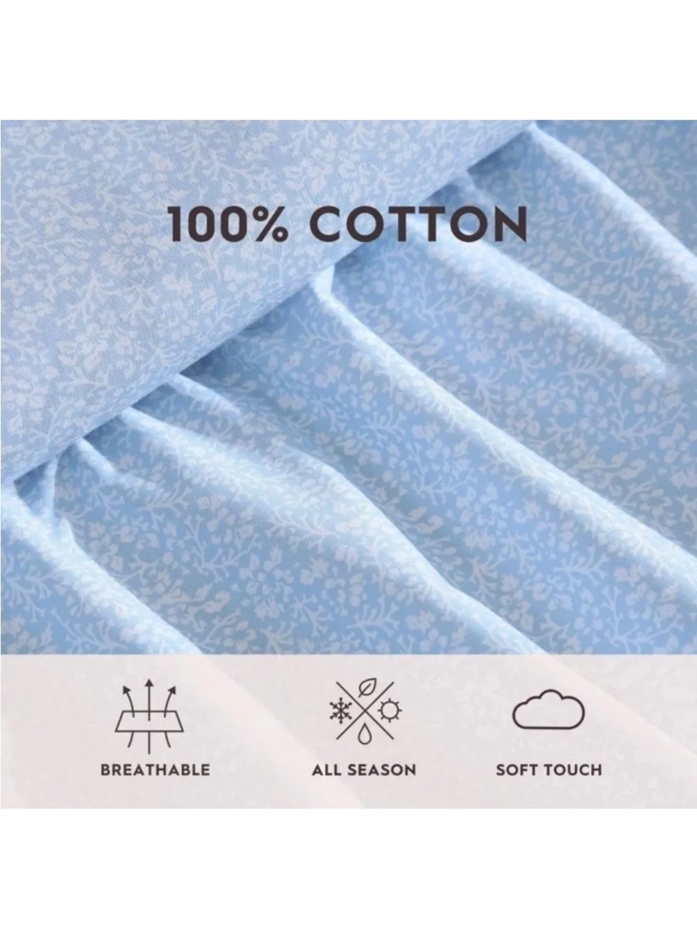 Laura Ashley KING Maeve Blue Floral 4Pc Sheet Set 100% Cotton Percale/Breathable